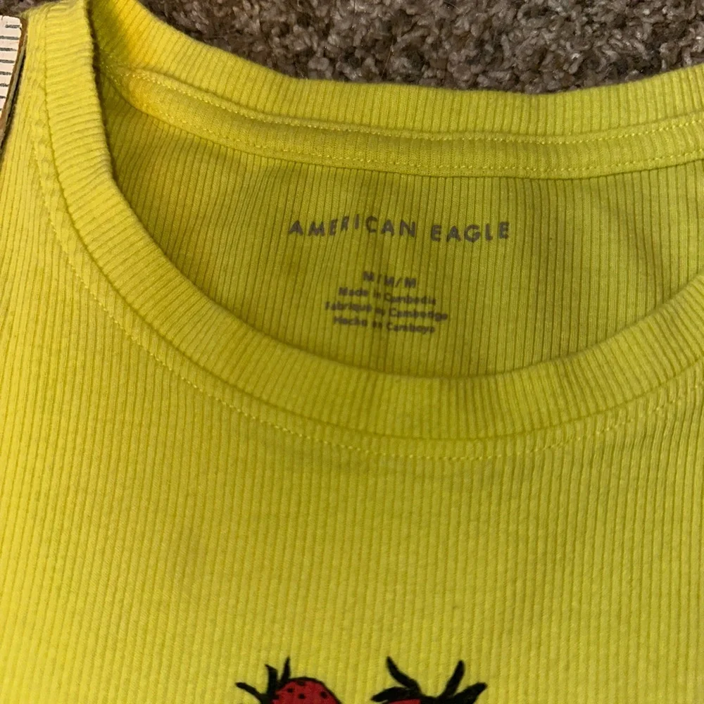American Eagle Outfitters Yellow Crop Top with Strawberry Embroidery - Picture 2 of 4